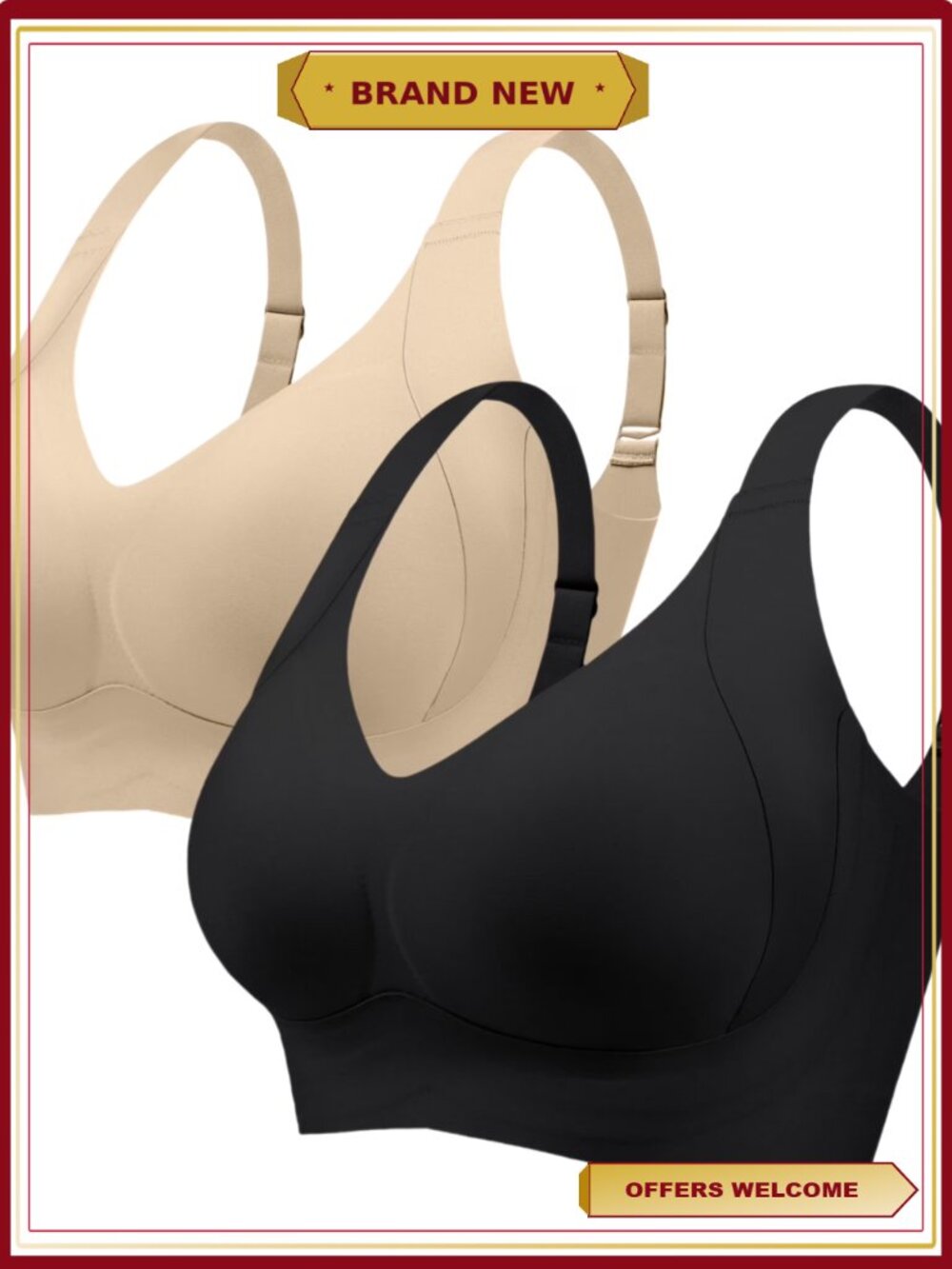 Plus Size Wirefree Bras Full Coverage Sleep Bras No Underwire 2 Pack Size 2XL